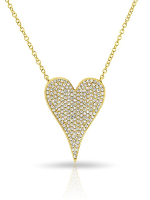 14kt Yellow Gold Diamond Medium Modern Pave Heart Necklace