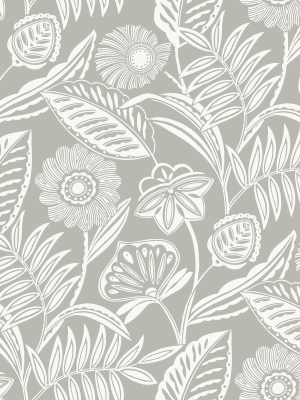 Alma Tropical Floral Wallpaper In Light Grey From The Pacifica Collection By Brewster Home Fashions