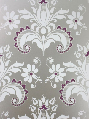 Sample Talisa Wallpaper In Gray And Purple From The Giverny Collection By Nina Campbell