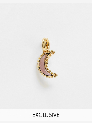 Reclaimed Vintage Inspired Changeable Charm Collection Crescent Moon Charm With Rose Quartz Love Stone In Gold