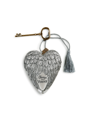 Demdaco Always And Forever Sculpted Wings Art Heart 4" - Silver