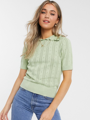 Monki Tonja Organic Cotton Knitted Top In Green