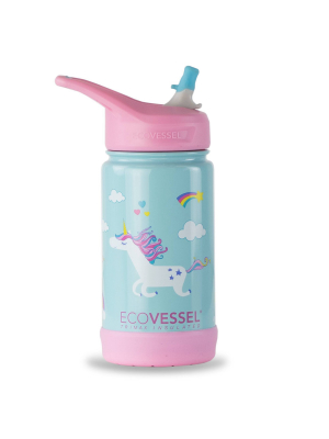 Ecovessel 12oz Frost Insulated Stainless Steel Kids' Water Bottle With Straw Top - Unicorn