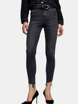 Petite Washed Black Jagged Hem Jamie Skinny Jeans