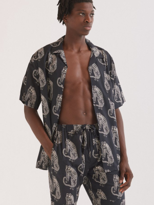 Men’s Cuban Pyjama Shirt Sansindo Tiger Print Black/cream