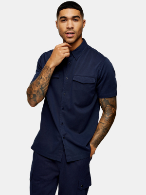 Navy Wash Twill Slim Shirt