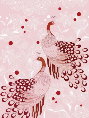 Peaceful Peacocks Wall Mural In Pink By Walls Republic