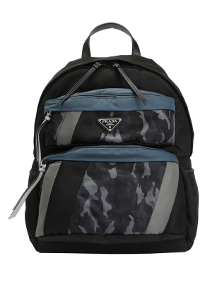 Prada Contrastng Panelled Zip-up Backpack