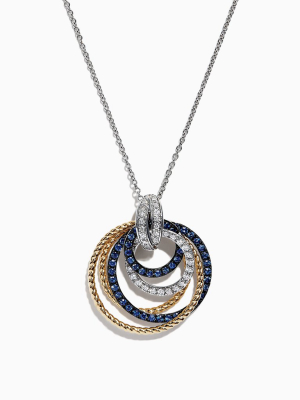 Effy Royale Bleu 14k 2-tone Sapphire And Diamond Circles Pendant, 1.09 Tcw