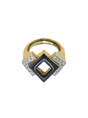 Double Diamond Ring - Black Enamel