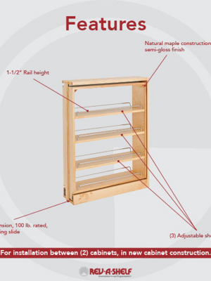 Rev-a-shelf 432-bfbbsc-6c 6 Inch Wide Base Filler Adjustable Soft Close Pullout Shelves Kitchen Storage Organizer Unit