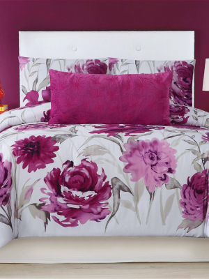 Christian Siriano 3pc Remy Floral Duvet Cover Set Magenta/white