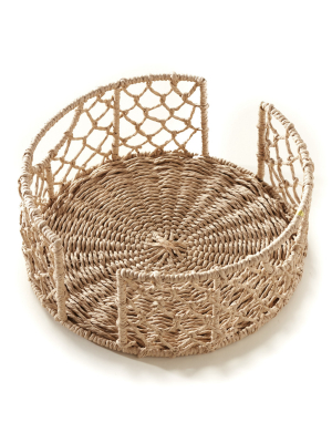 Lakeside Rattan Look Kitchen Plate Caddy With Metal Frame And Side Handles