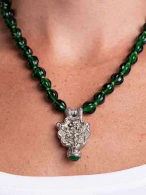 Emerald Necklace With Silver Pendant