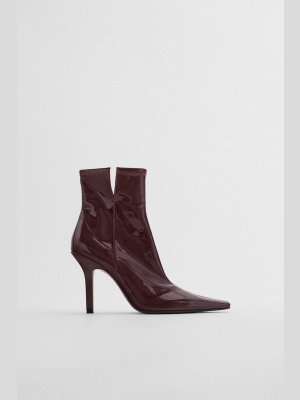 Patent Finish Heeled Stretch Ankle Boots