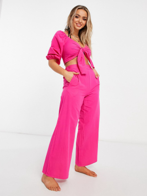 Fashion Union Penelope Coordinating Beach Pants In Pink