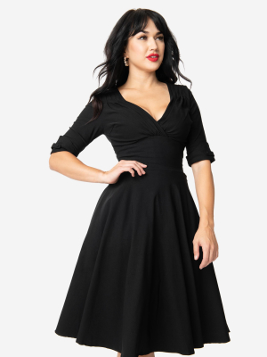 Unique Vintage Black Delores Swing Dress With Sleeves