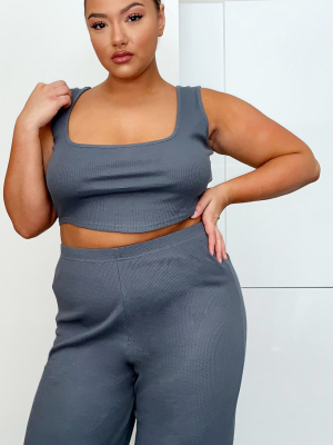 Plus Grey Waffle Corset Crop Top