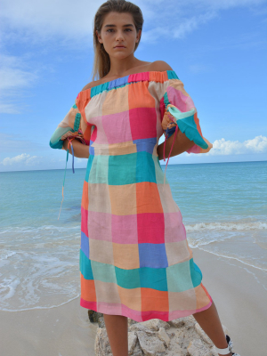 Off Shoulder Orchid Dress In Maldives Check