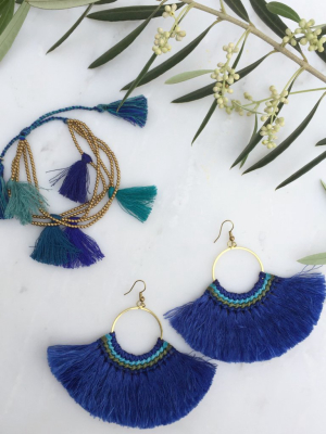 Lamai Tassel Fan Earrings, Royal Blue