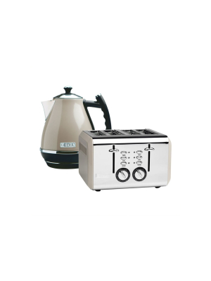 Haden Cotswold Wide Slot Stainless Steel Retro 4 Slice Toaster & Cotswold 1.7 Liter Stainless Steel Body Retro Electric Kettle