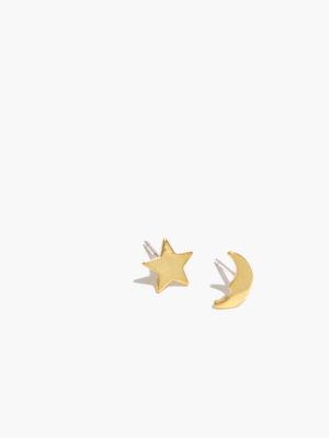 Hammered Moon And Star Mismatch Stud Earrings