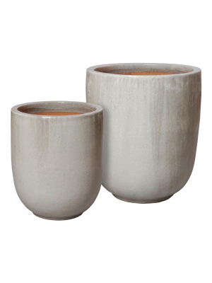 Set Of Two Large Round Pots In Grey