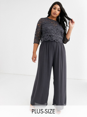 Tfnc Plus Bridesmaid High Neck Top Pleated Jumpsuit In Gray