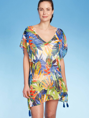 Women's Strappy Back Cover Up Tunic Dress - Kona Sol™ Multi Leaf