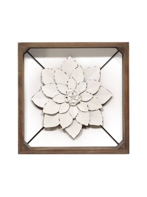 15.75" Framed Metal Flower White - Stratton Home Décor