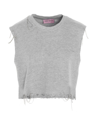 Chiara Ferragni Crystal Embellished Distressed Crop Top