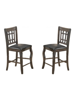 Set Of 2 Wooden Counter Height Chair With Designer Back Gray - Benzara