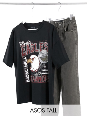 Asos Design Tall Oversized T-shirt With Vintage Eagle Varsity Print