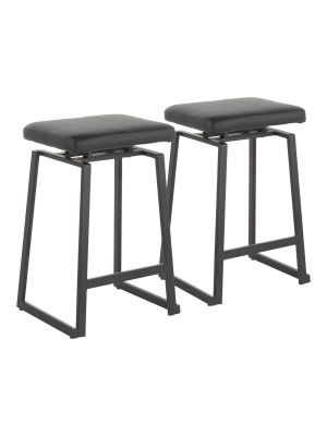 Set Of 2 25.5" Geo Industrial Upholstered Counter Height Barstools - Lumisource