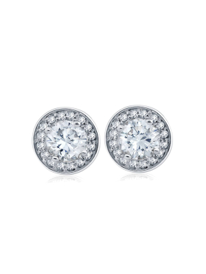 Pompeii3 1 Cttw Halo Diamond Studs 14k White Gold