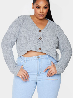 Plus Light Grey Cable Cropped Cardigan