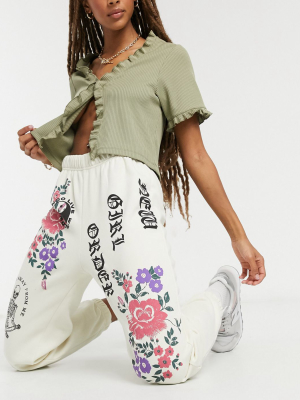 New Girl Order Relaxed Sweatpants Set In Gothic Floral Print