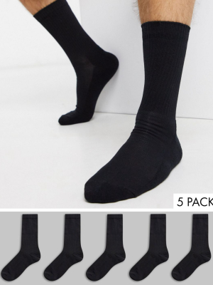 New Look Ribbed 5 Pack Sport Socks In Black