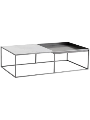 Corbett Coffee Table, White/brushed Stainless Base