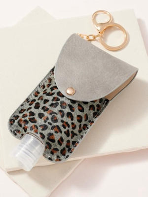 Gold Plated Animal Print Calf Hair Sanitizer Holder Key Chain