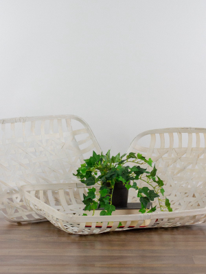 Northlight Set Of 3 White Rectangular Lattice Tobacco Table Top Baskets