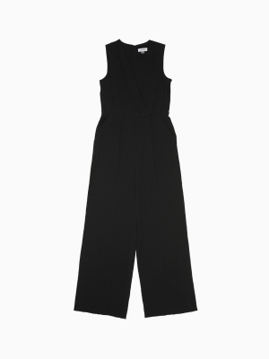 Textured Pintuck Sleeveless Jumpsuit