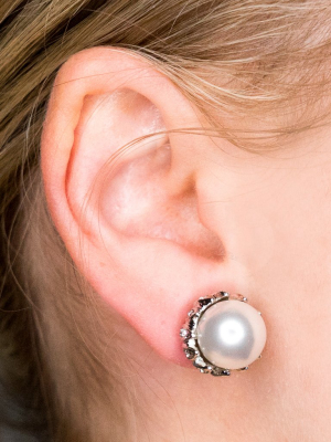 Rhodium/crystal W/ Pearl Center Pierced Earrings