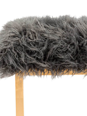 Ronnie Faux Sheepkin Square Ottoman Gray