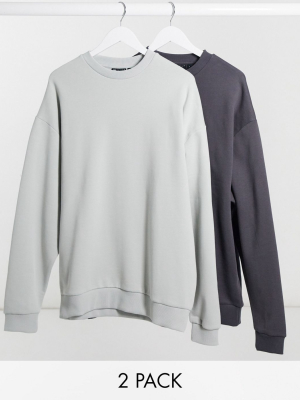 Asos Design Oversized Sweatshirt 2-pack In Grays
