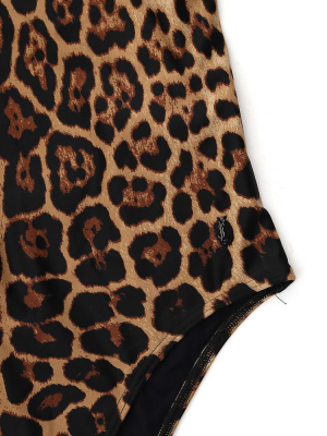 Saint Laurent Leopard Print Halter-neck Bodysuit