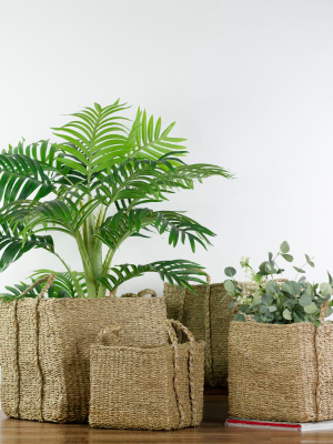 Northlight Set Of 4 Rustic Beige Square Wicker Table And Floor Baskets