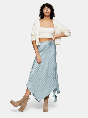 Idol Duck Egg Blue Jacquard Hanky Hem Skirt