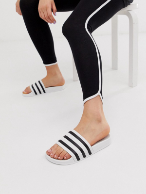 Adidas Originals Adilette Sliders In White And Black