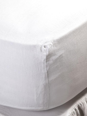 Pom Pom At Home Linen Fitted Sheet - White